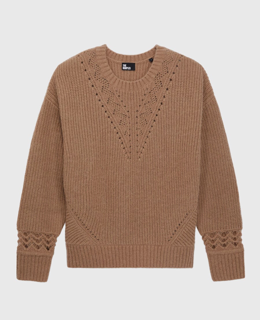 The Kooples WOMEN BROWN-BEIGE camel wool-blend sweater