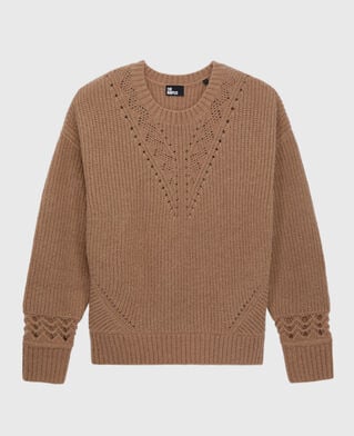 The Kooples WOMEN BROWN-BEIGE camel wool-blend sweater