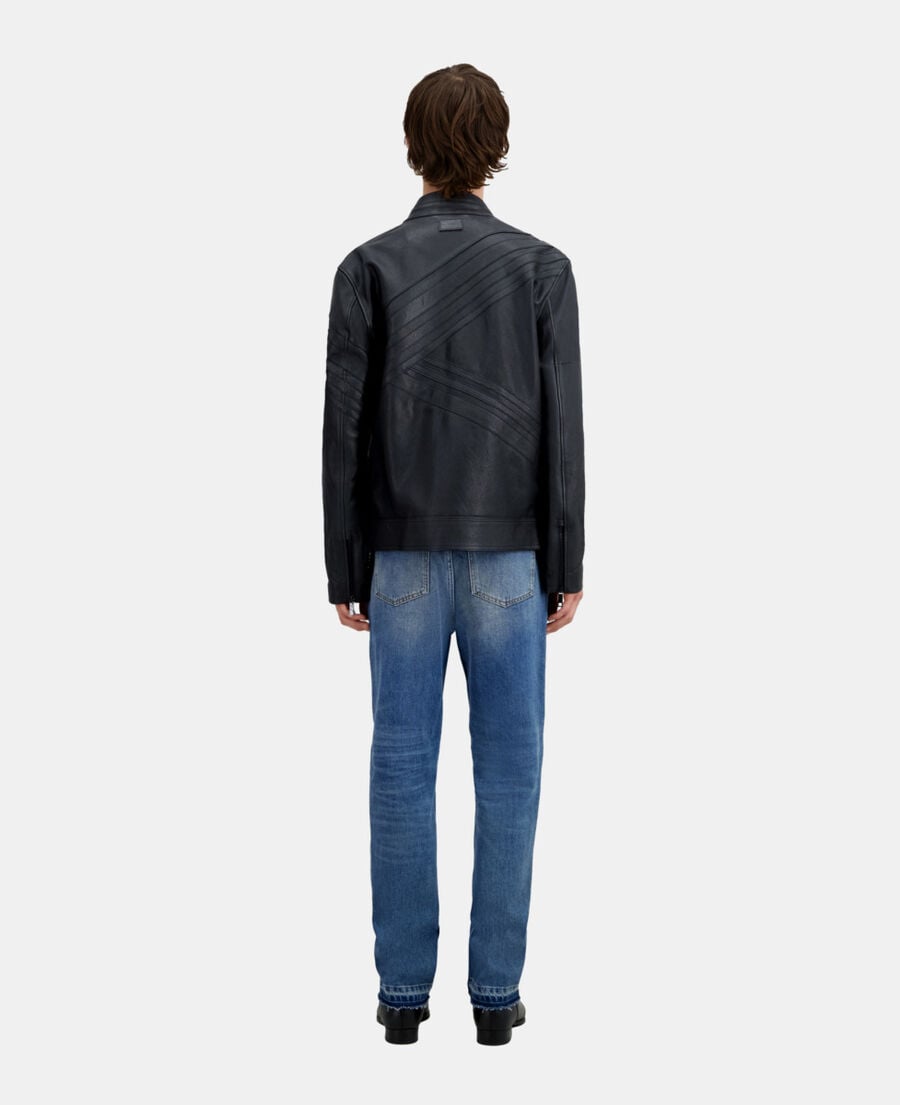 The Kooples HOMME BLACK blouson biker en cuir noir