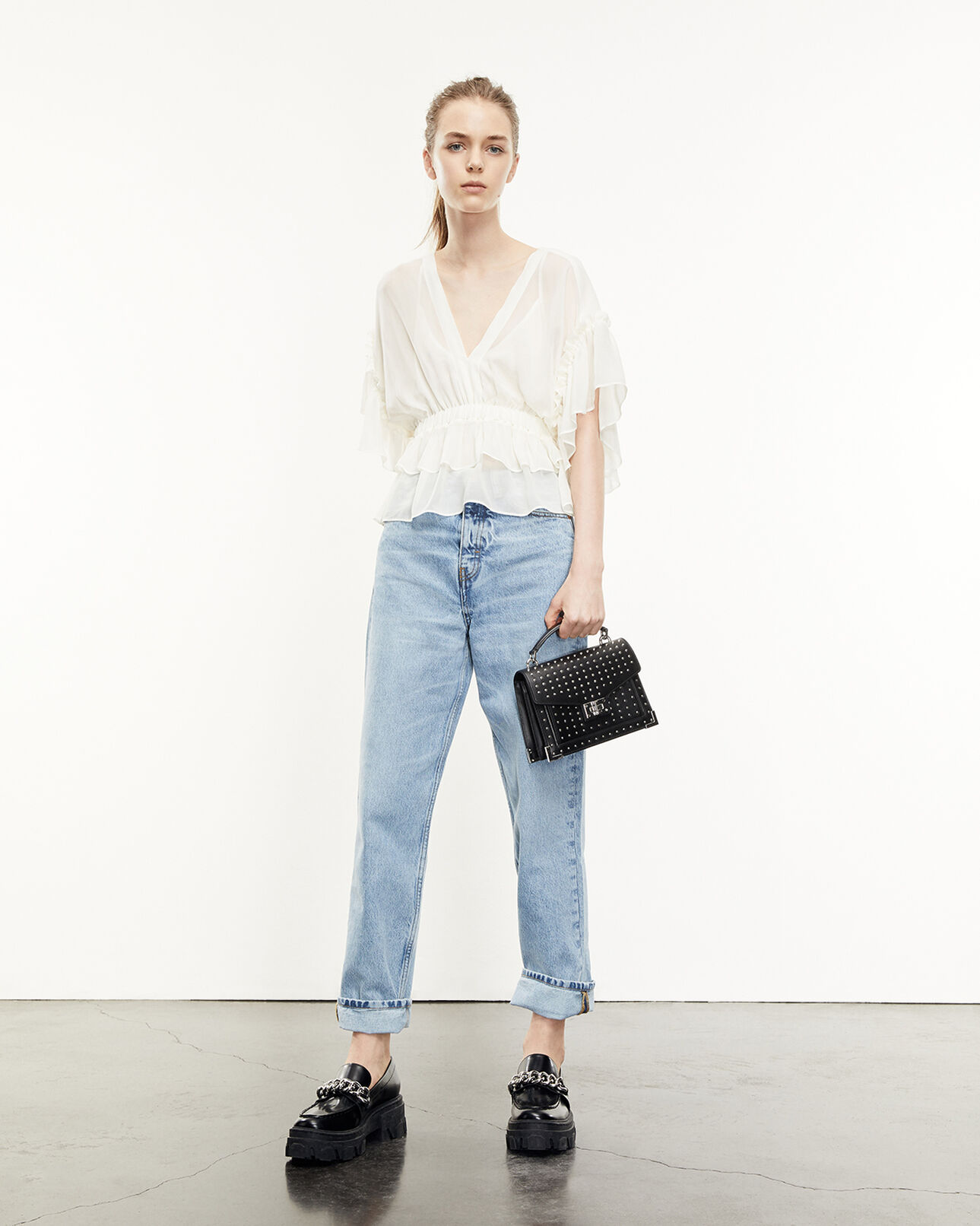The Kooples DAMEN ECRU top fliessend ecrufarben volants