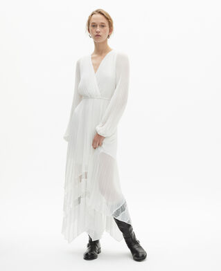 The Kooples F ECRU ecru plumetis long pleated dress
