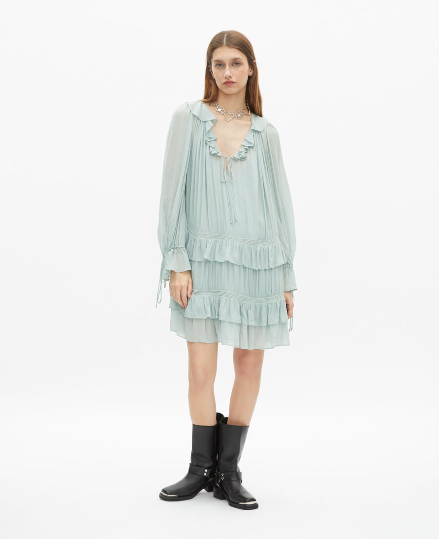 The Kooples WOMEN BLUE/GREEN short dress with blue ruffles