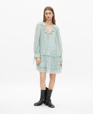 The Kooples WOMEN BLUE/GREEN short dress with blue ruffles