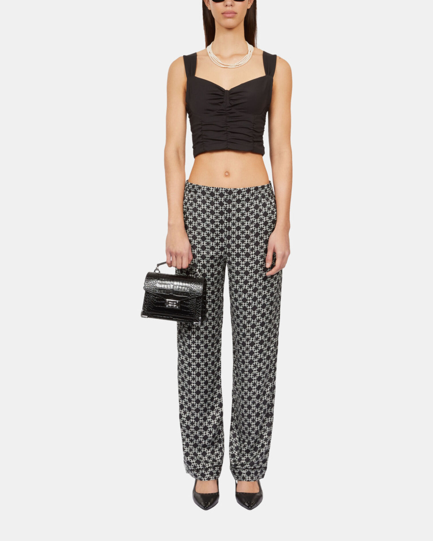 Black and white chain print trousers, BLACK WHITE, hi-res image number null