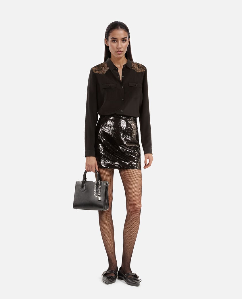 The Kooples DAMEN BLACK STONE kurzer rock mit pailletten schwarz