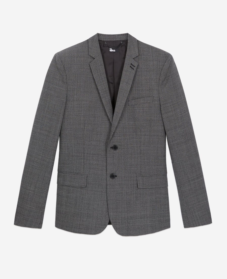 The Kooples HERREN BLACK-ECRU schwarze anzugjacke aus wolle mit motiven