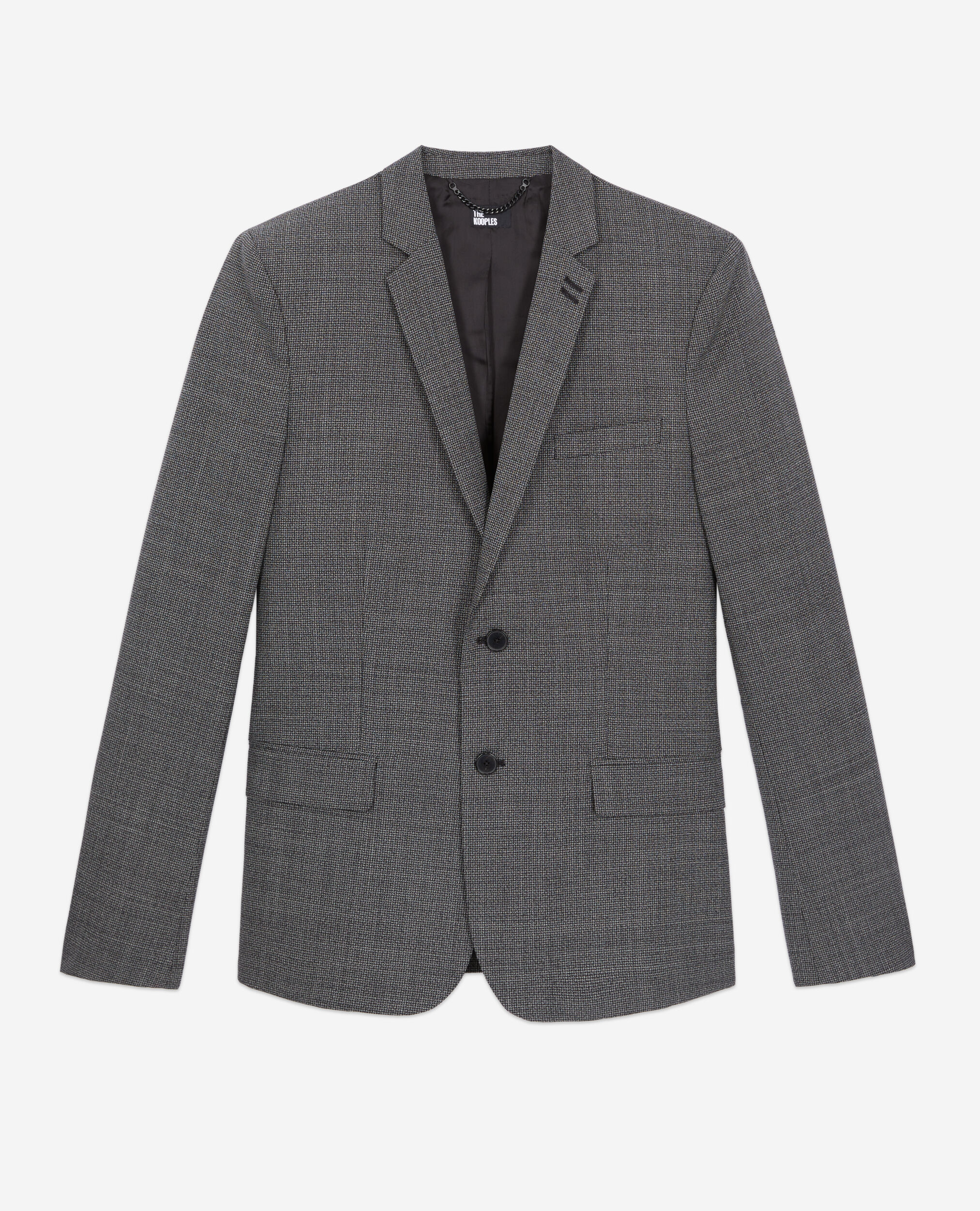 Schwarze Anzugjacke aus Wolle mit Motiven, BLACK-ECRU, hi-res image number null