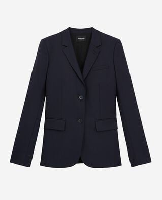 The Kooples FEMME NAVY veste tailleur en laine coupe cintr&eacute;e bleu marine