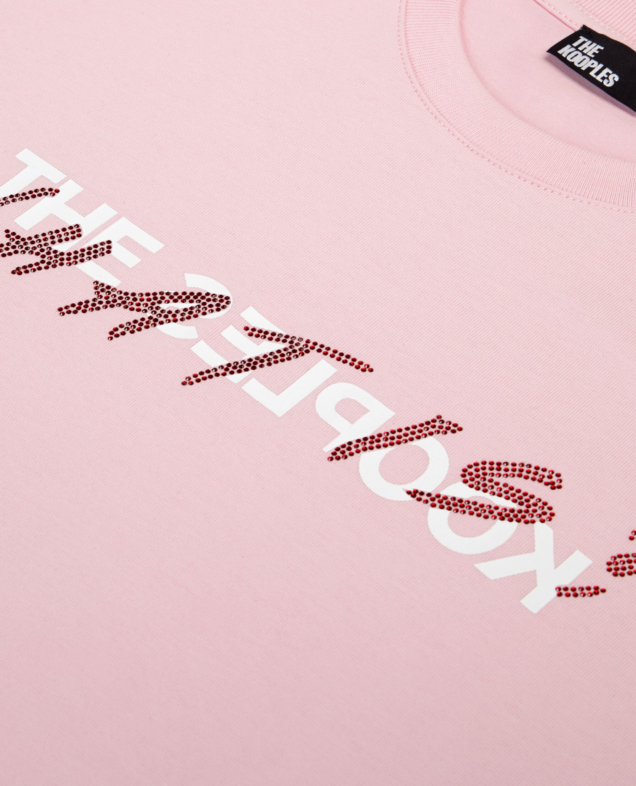 Rosa T-Shirt „What is“ mit Strassbesatz, POWDER PINK, hi-res image number null