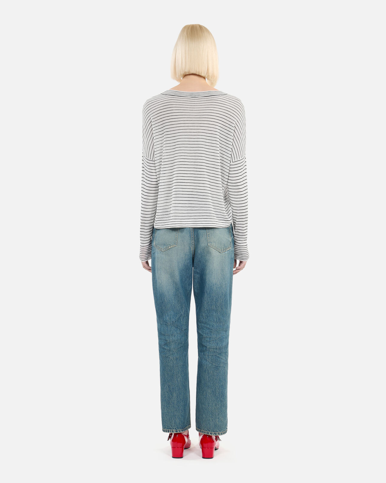 The Kooples F WHITE / BLUE blazon wool and cashmere striped sweater
