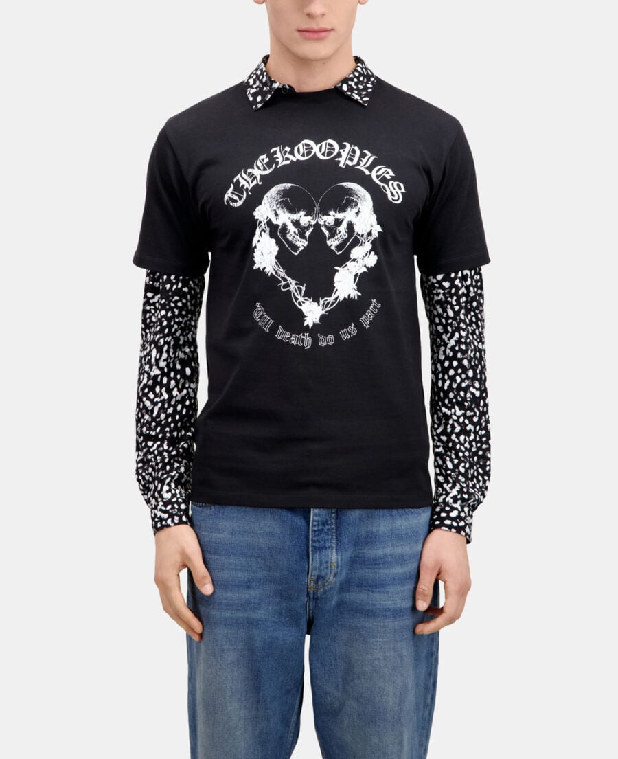 The Kooples MEN BLACK black t-shirt with skull heart serigraphy