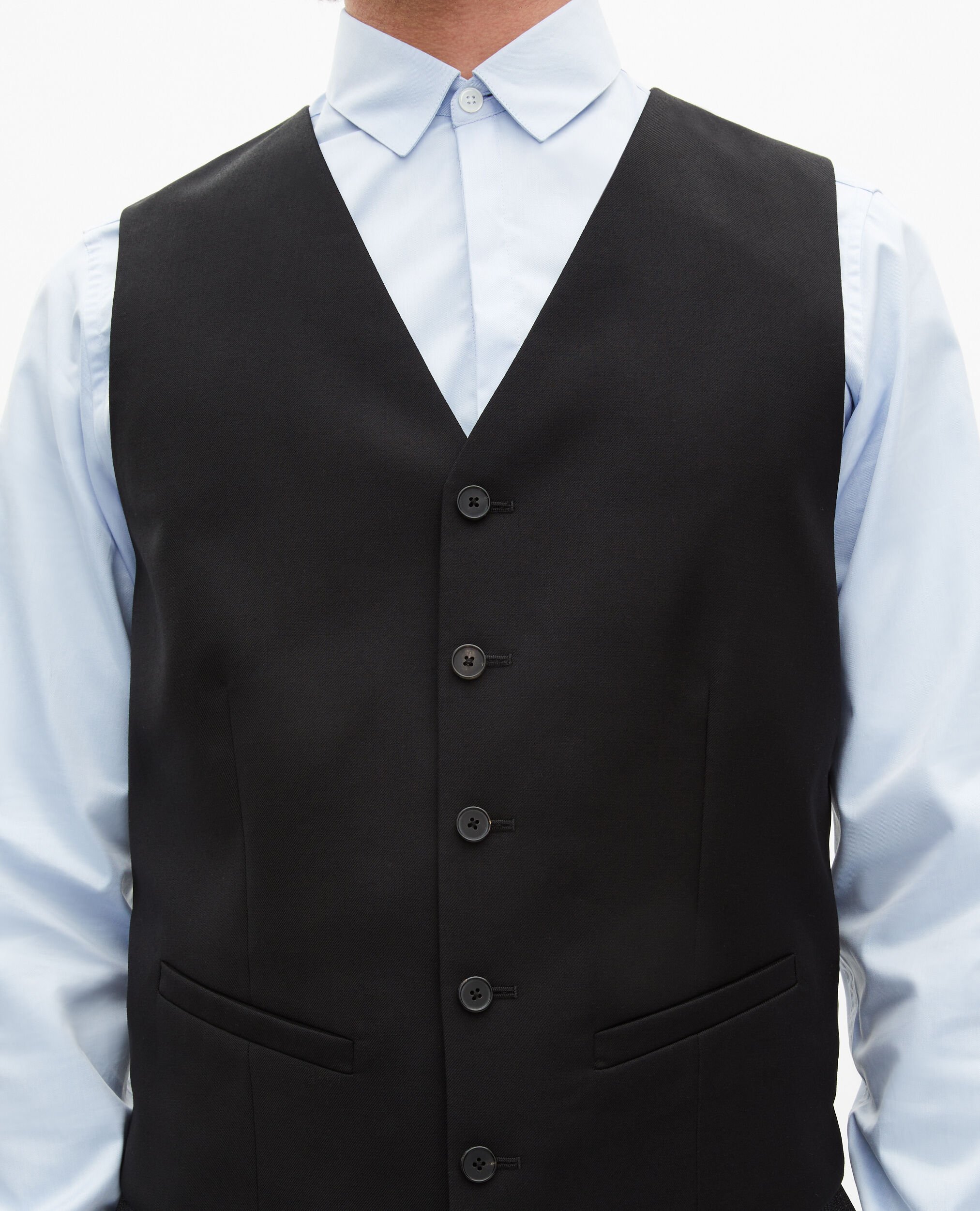 Black suit vest in wool tailored cut, BLACK, hi-res image number null