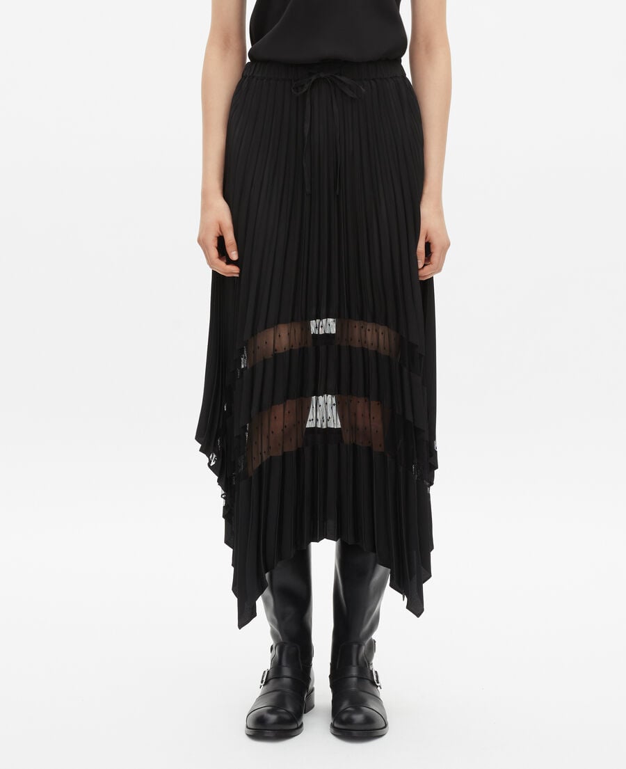 The Kooples F BLACK long black pleated skirt