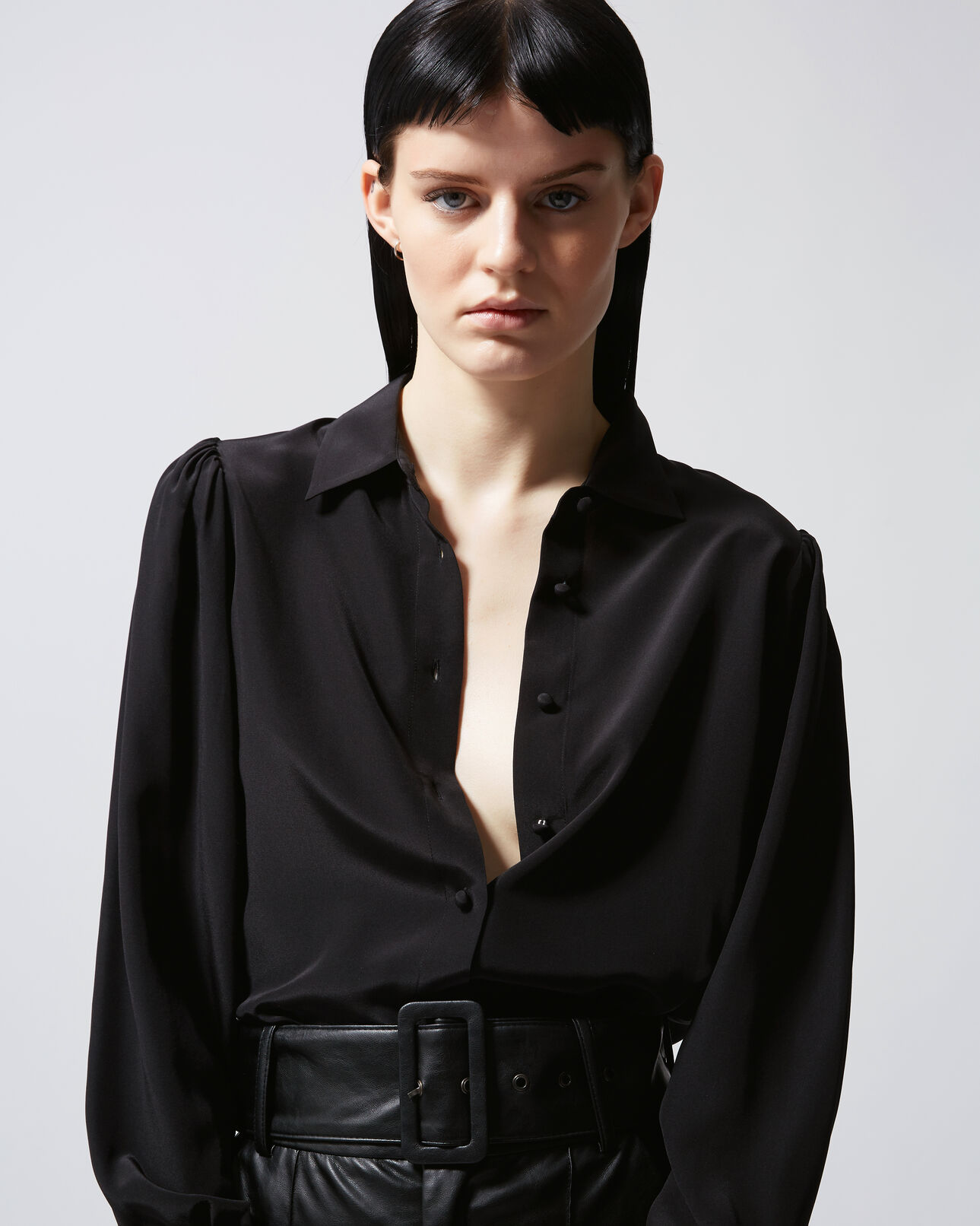 The Kooples DAMEN BLACK fließendes schwarzes seidenhemd