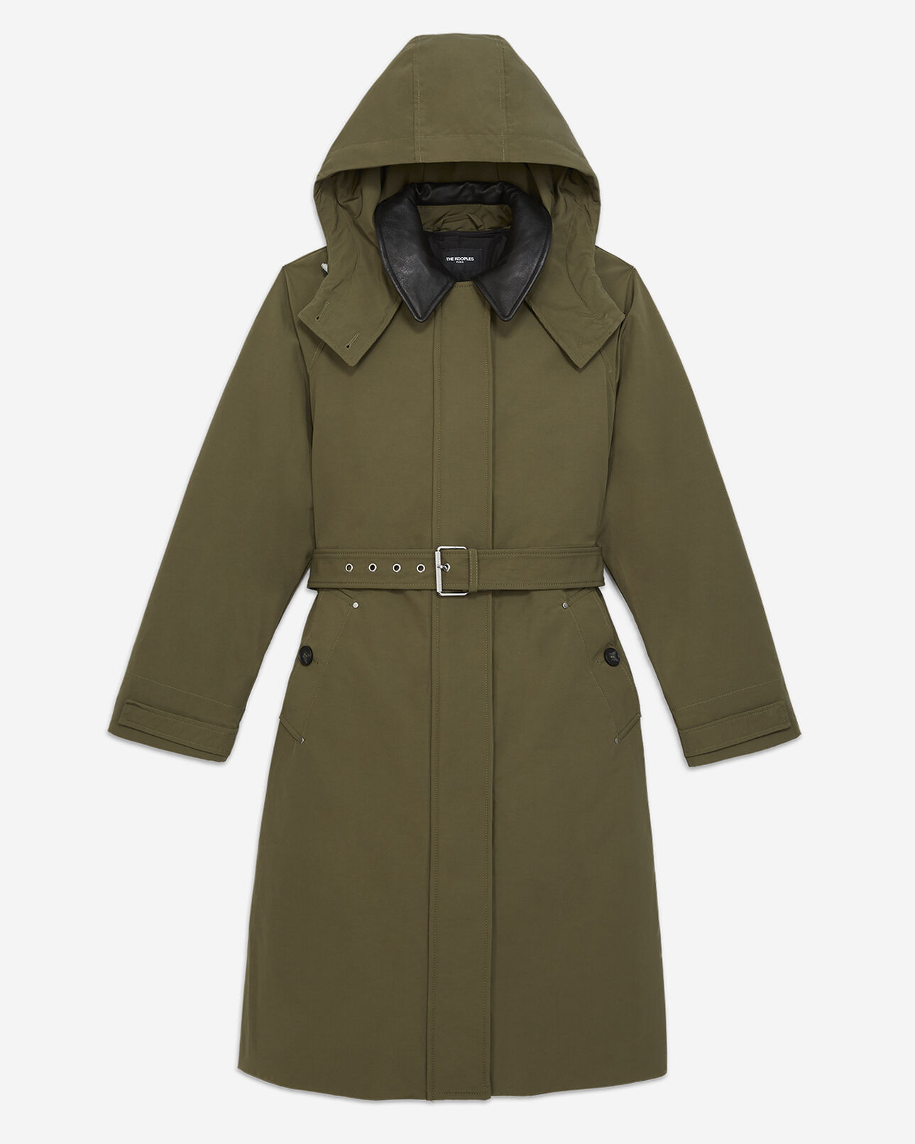 The Kooples WOMEN KAKI khaki parka with leather details and belt