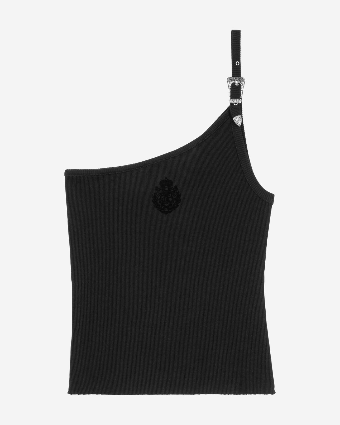 The Kooples WOMEN BLACK asymmetric black ribbed tank top