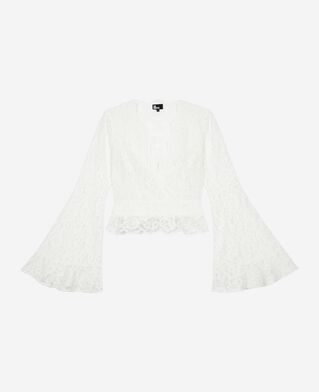 The Kooples WOMEN ECRU white lace flared sleeve top