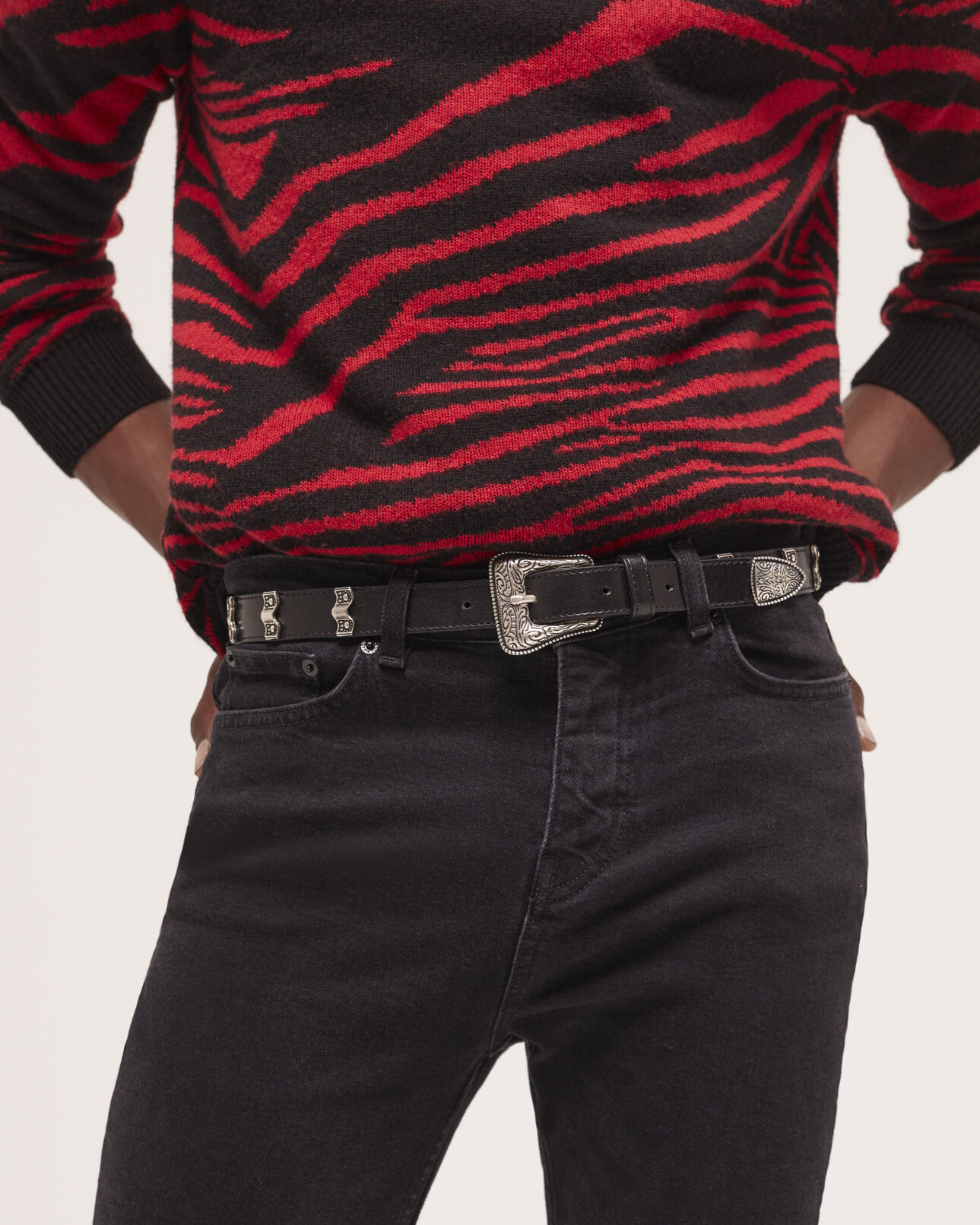 The Kooples MIXED BLACK black leather belt