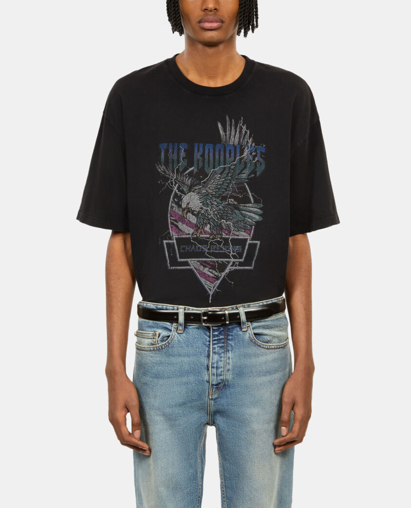 The Kooples HOMME BLACK WASHED t-shirt avec s&eacute;rigraphie noir