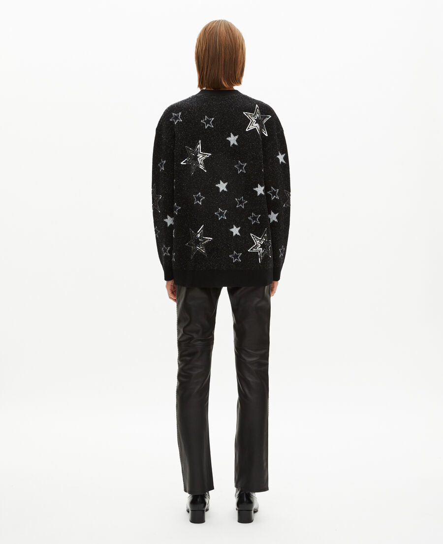 The Kooples F BLACK black sequin star pattern wool cardigan
