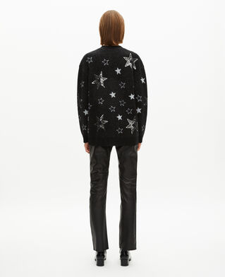 The Kooples F BLACK black sequin star pattern wool cardigan