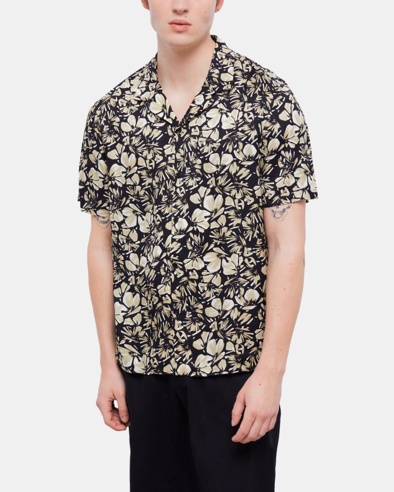 The Kooples MEN BLACK BROWN floral hawaiian collar shirt