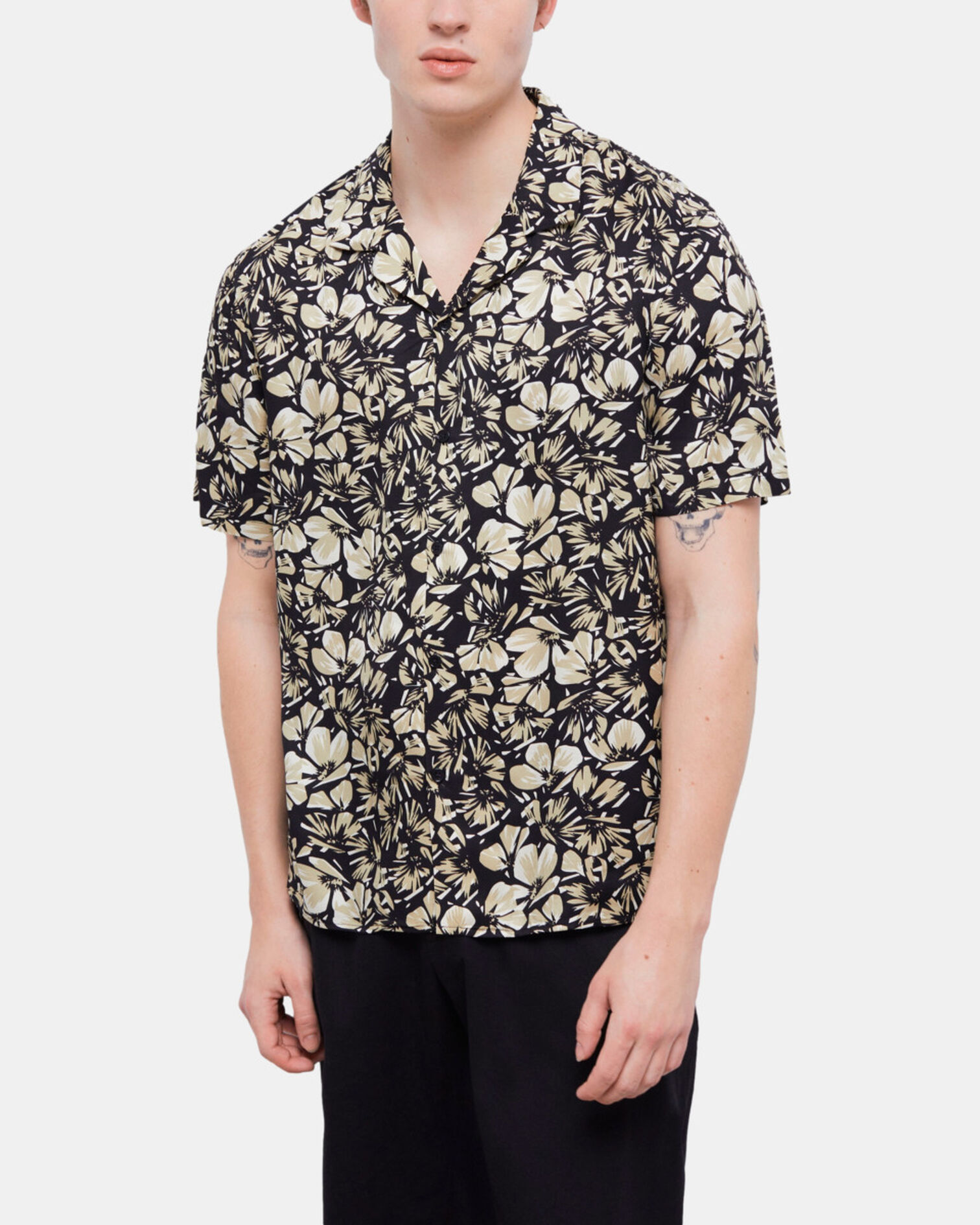 Floral hawaiian collar shirt, BLACK BROWN, hi-res image number null