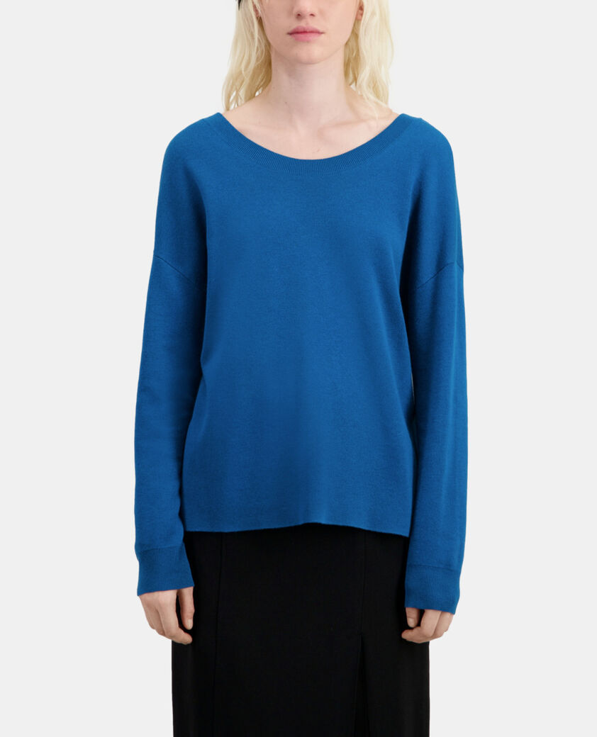 The Kooples FEMME MEDIUM BLUE pull bleu avec boutonnage dans le dos