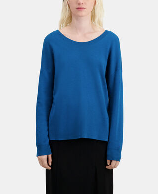 The Kooples DAMEN MEDIUM BLUE blauer pullover mit knopfleiste am rücken