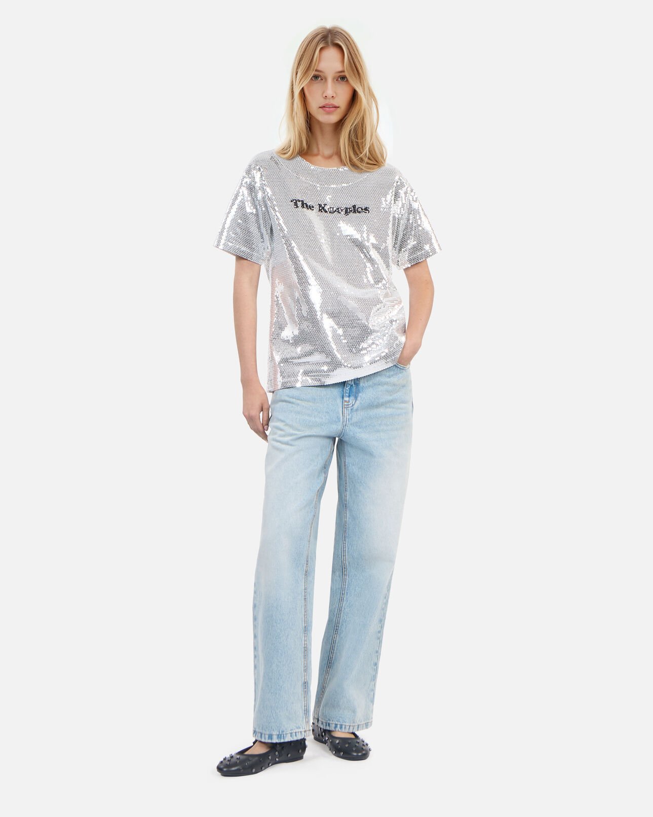 The Kooples FEMME SEQUINS t-shirt à sequins argenté
