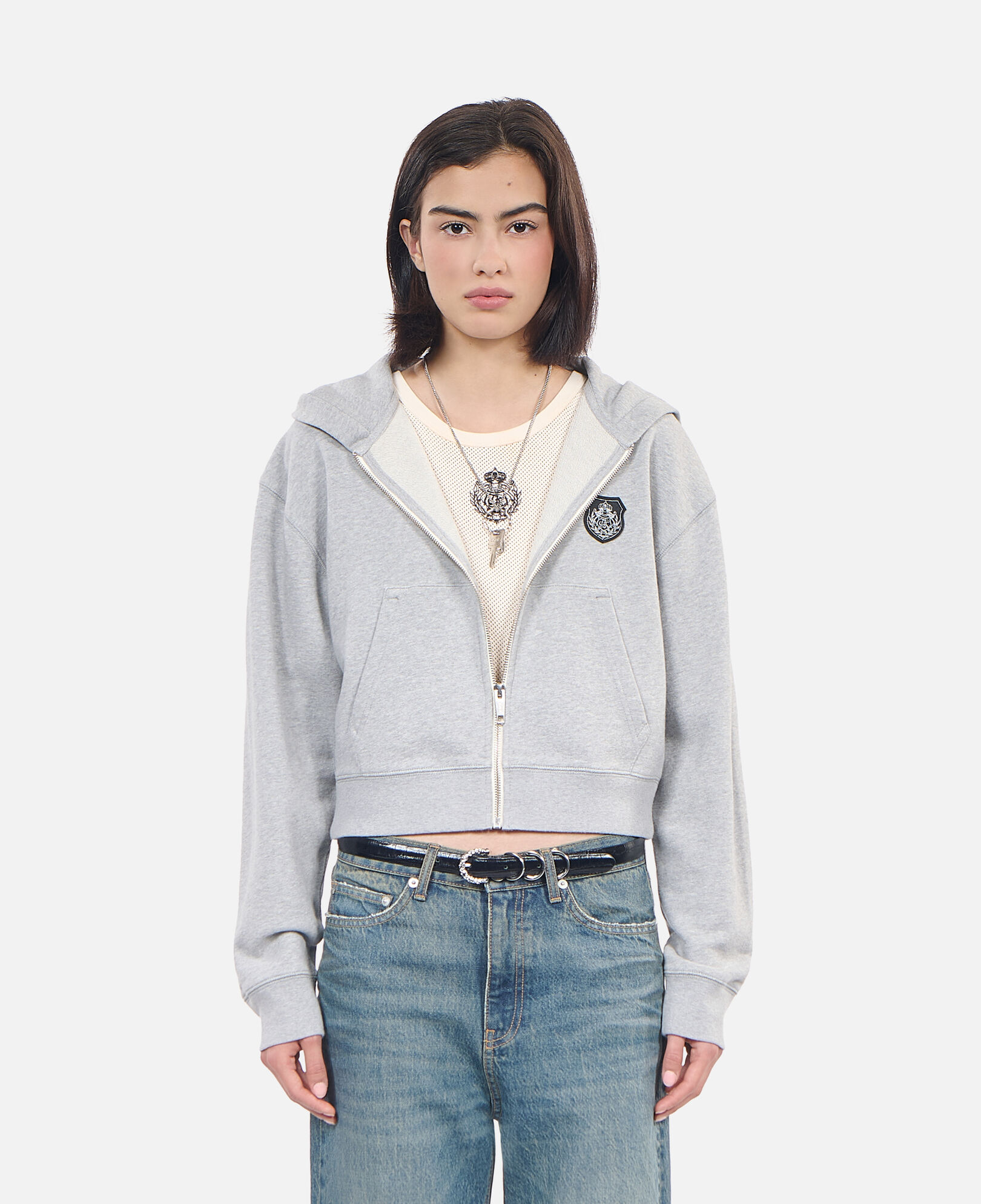 The Kooples F LIGHT GREY MELANGE grey blazon hoodie
