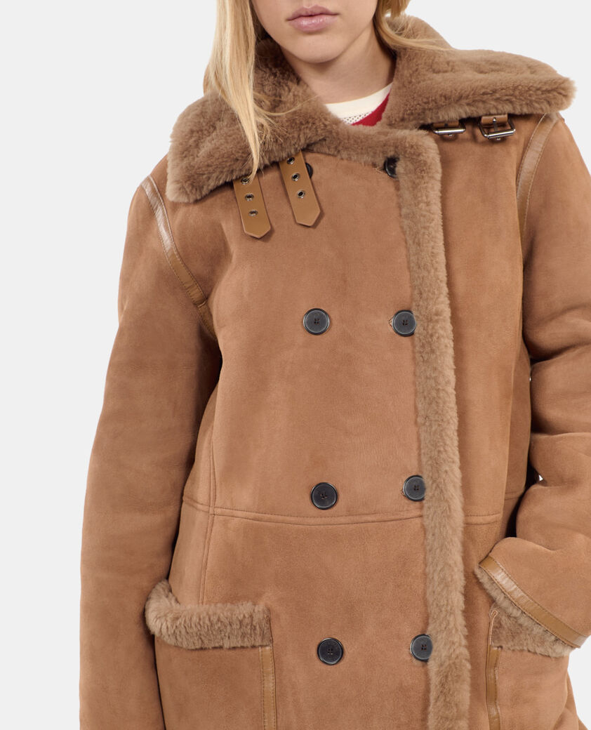 The Kooples WOMEN BROWN long brown shearling coat