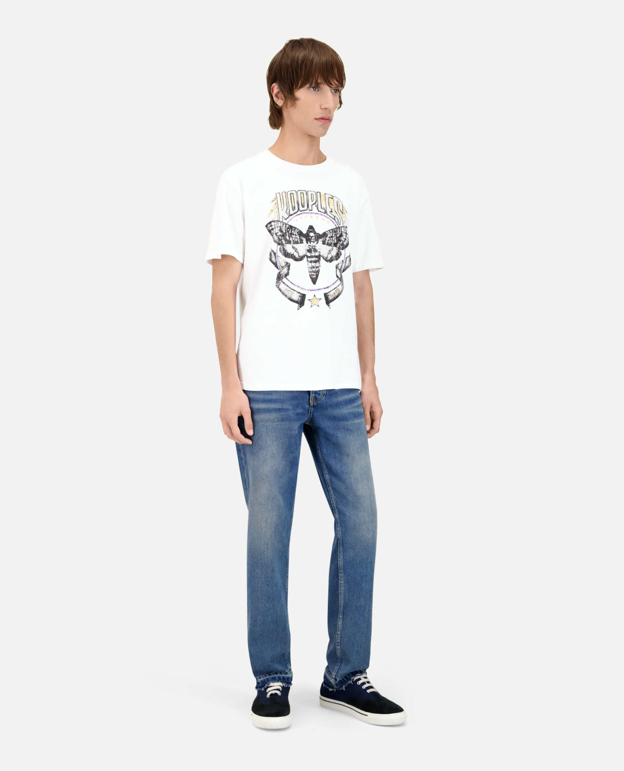 T-shirt blanc avec sérigraphie Skull butterfly, WHITE, hi-res image number null