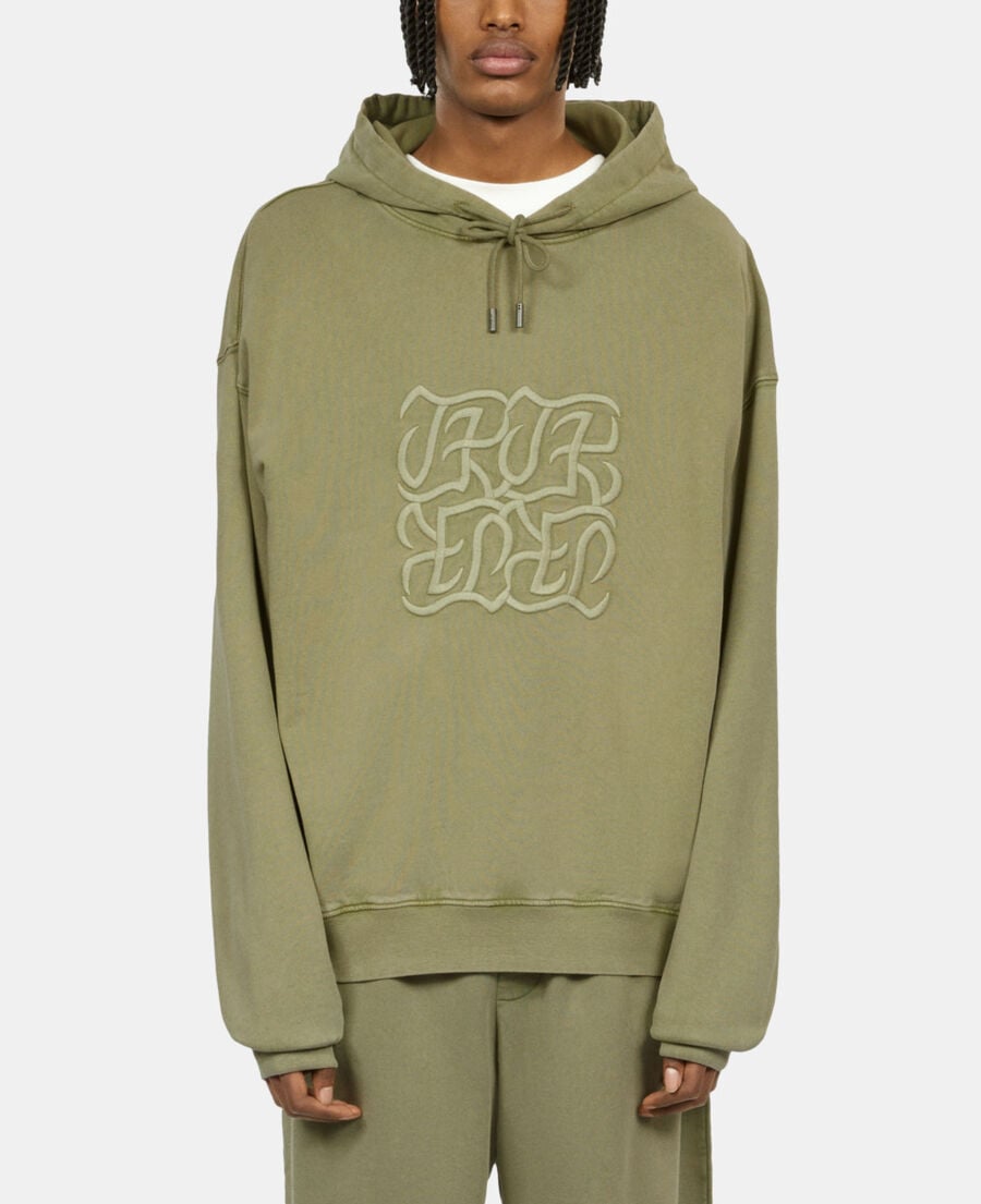 The Kooples HOMME KAKI GREY sweatshirt à capuche avec broderie logo vert