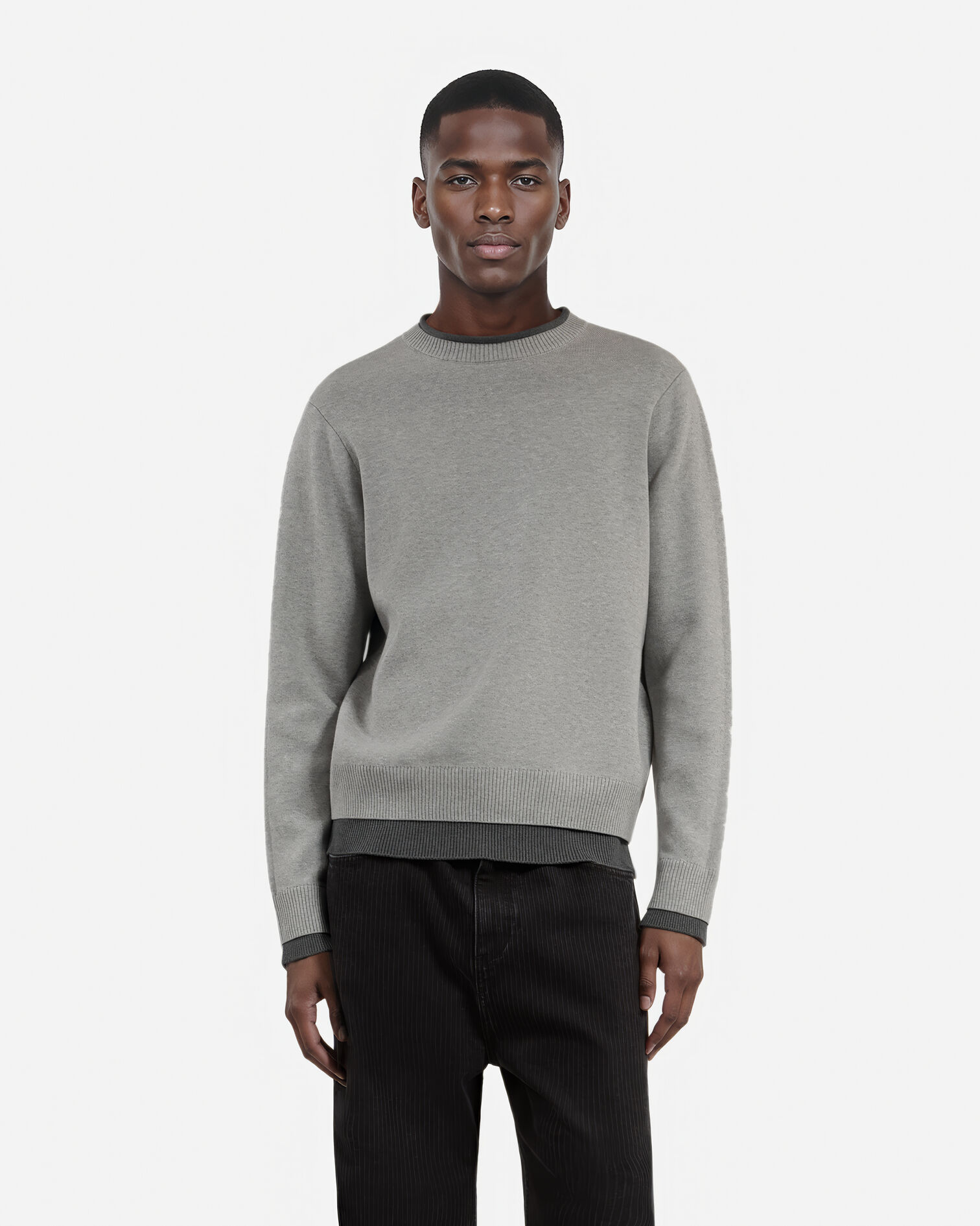 Pull en coton gris, MIDDLE GREY / ANTHRACITE, hi-res image number null