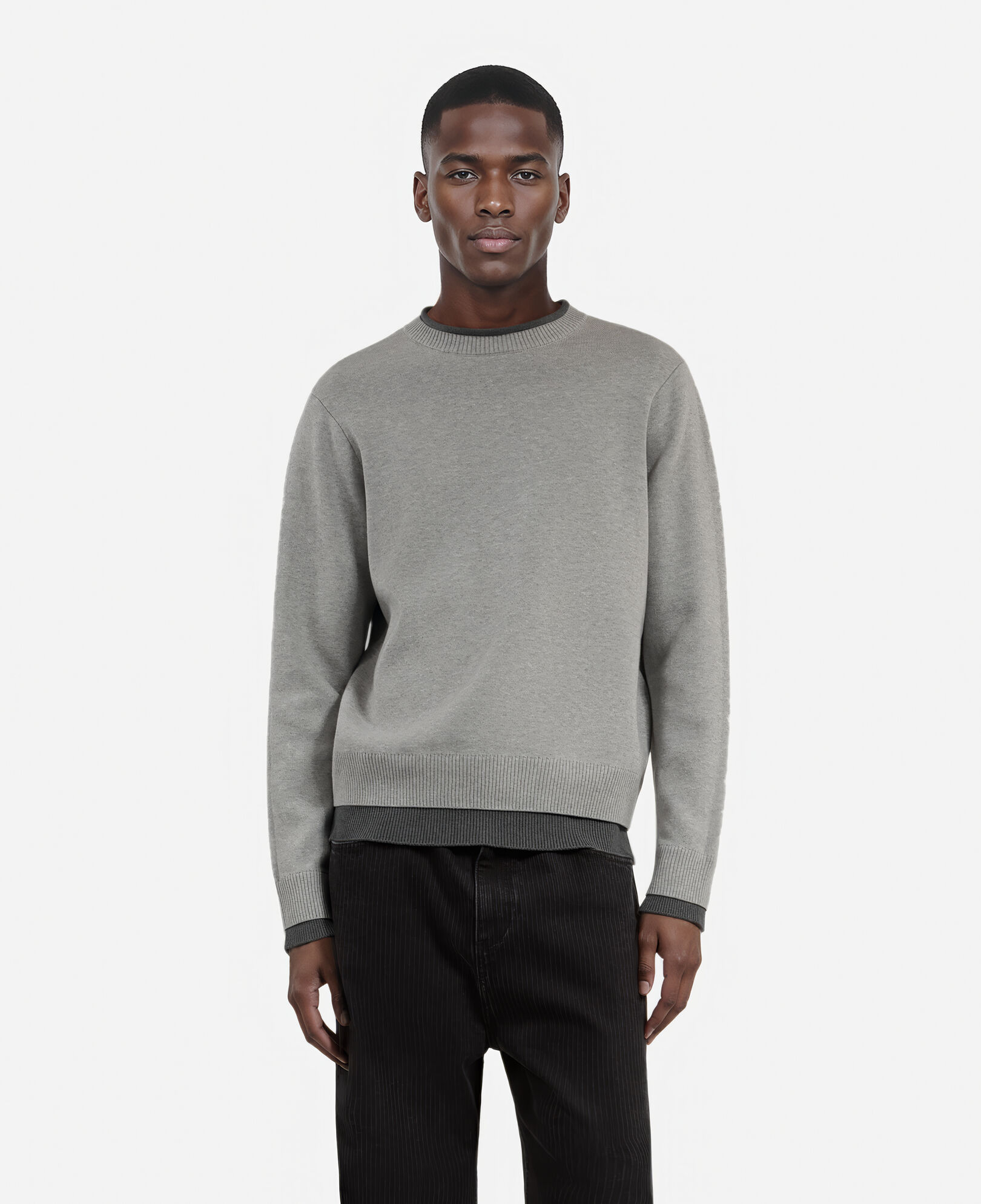 The Kooples MEN MIDDLE GREY / ANTHRACITE gray cotton sweater