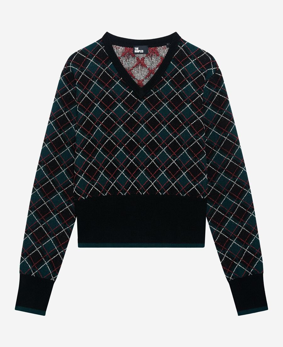 The Kooples WOMEN BLACK DARK GREEN black plaid sweater