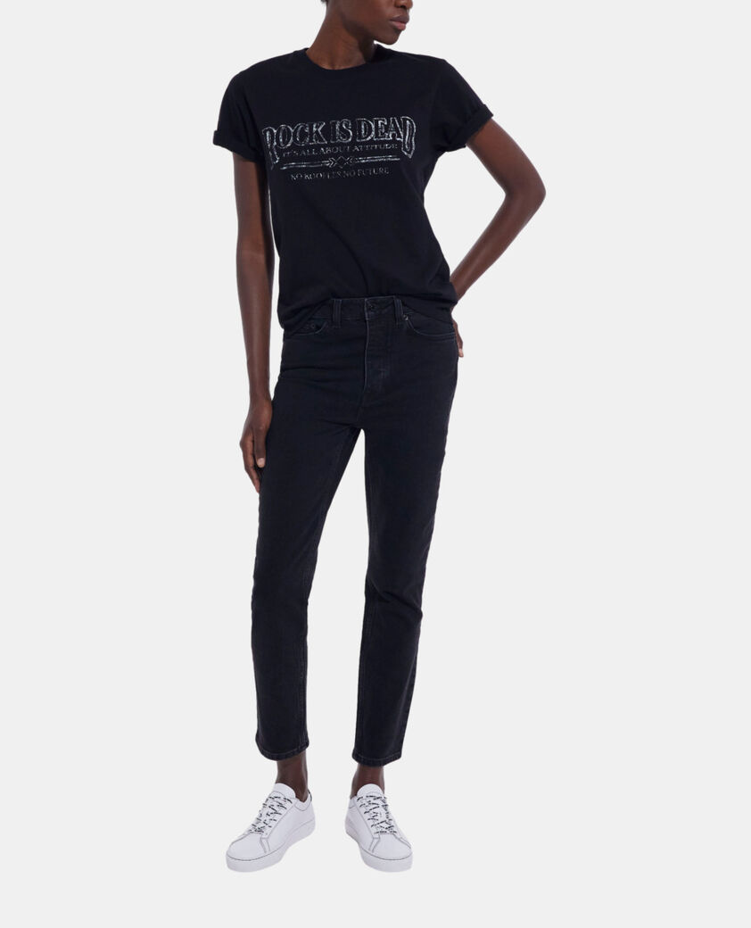 The Kooples WOMEN BLACK WASHED black t-shirt with screen print