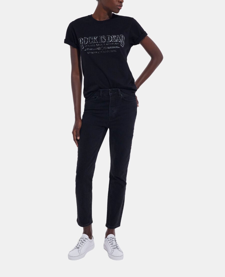The Kooples WOMEN BLACK WASHED black t-shirt with screen print