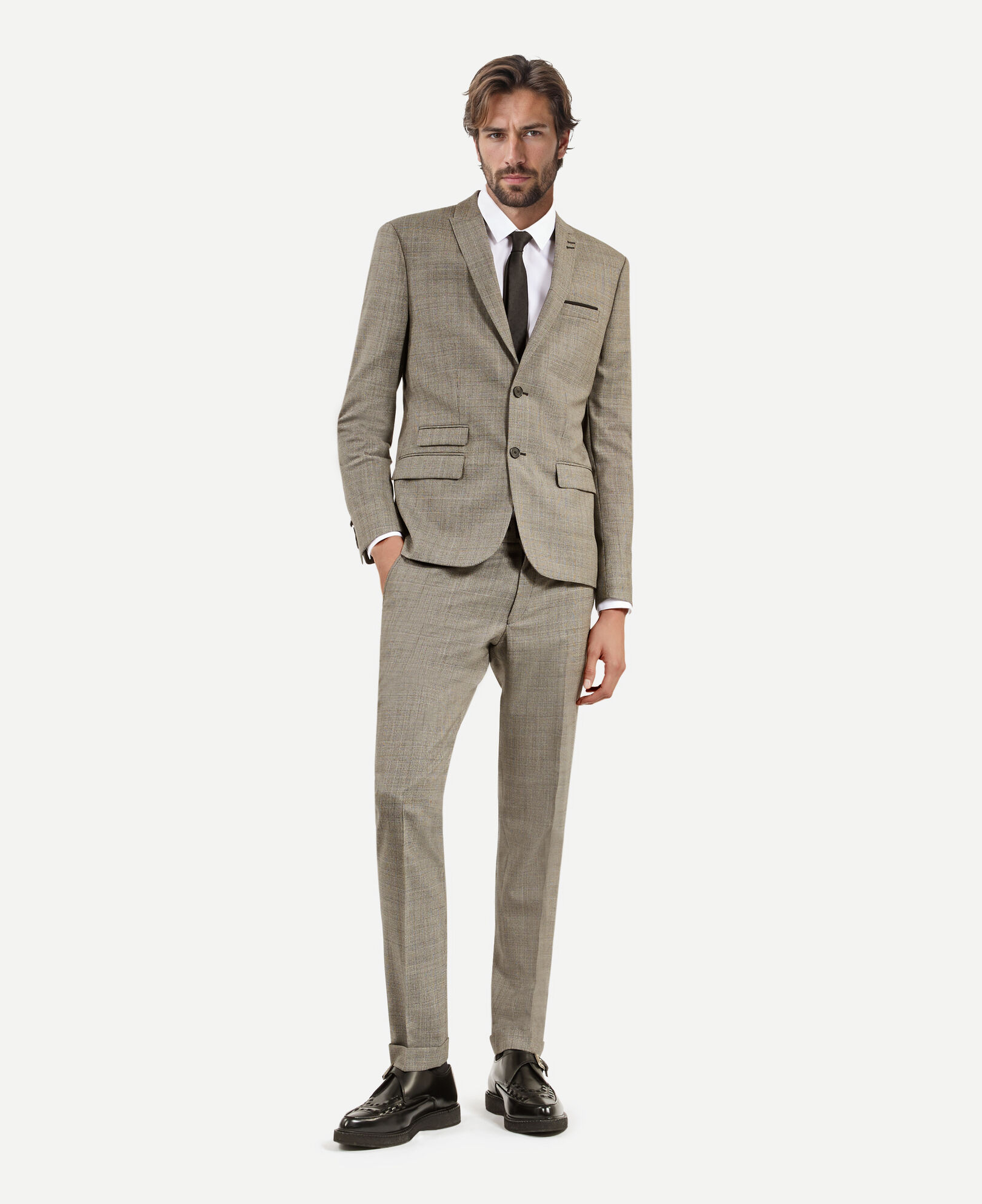 The Kooples MEN BEIGE MELANGE beige prince of wales wool suit jacket