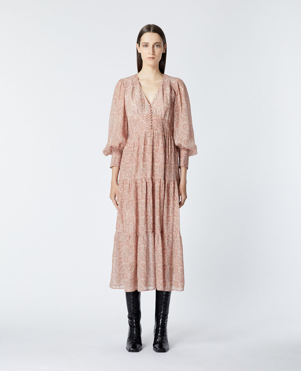 Long printed dress with pink paisley motif The Kooples