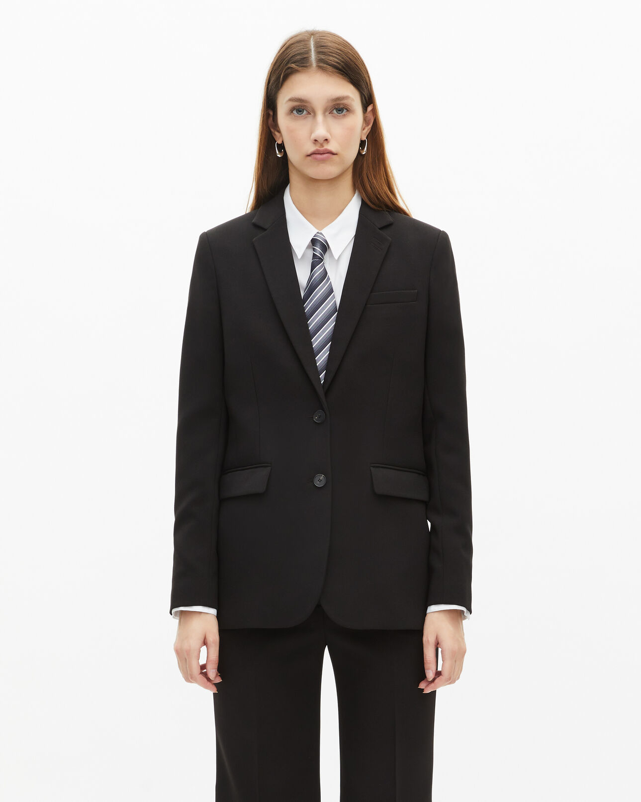 The Kooples WOMEN BLACK black crêpe suit jacket straight cut