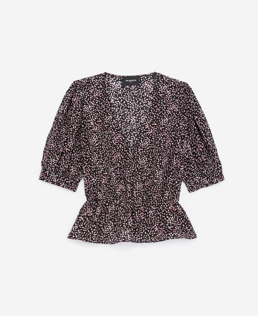 flowing black and pink polka-dot top