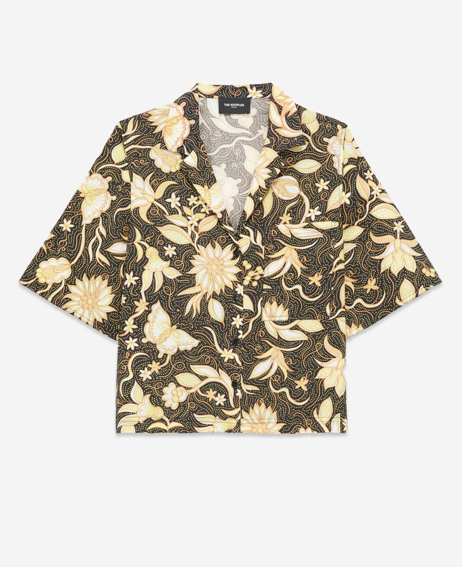 short-sleeve black cotton shirt with print