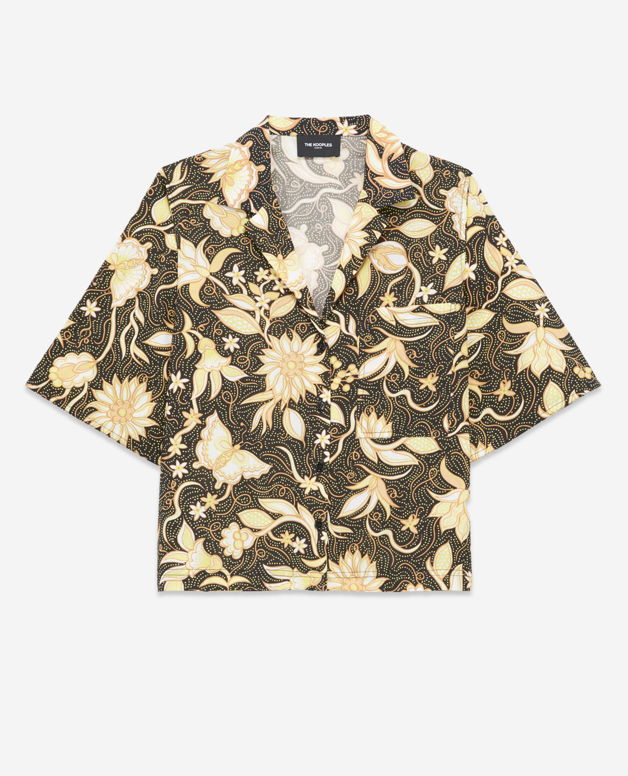Short-sleeve black cotton shirt with print, BLACK, hi-res image number null