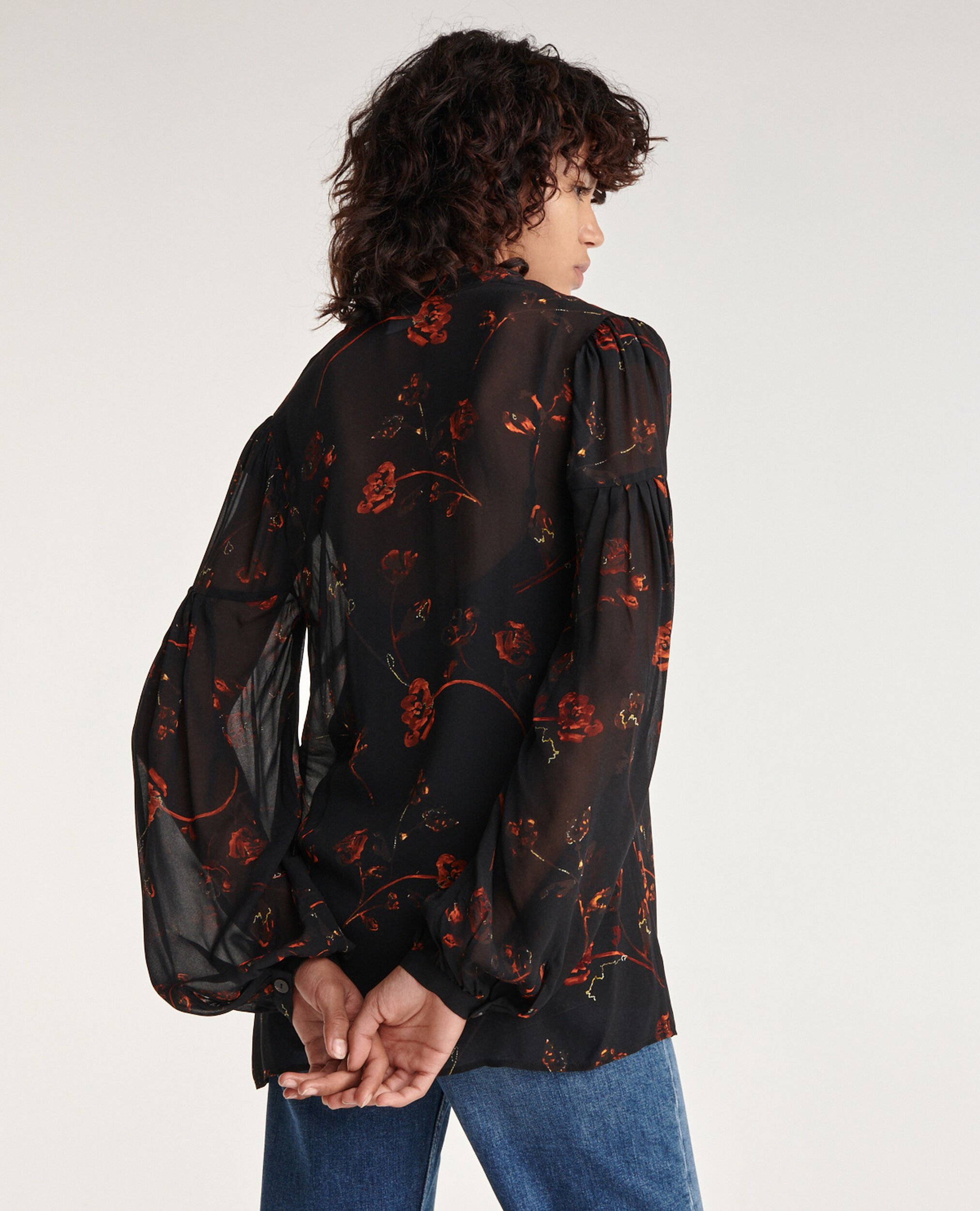 Chemise noire classique col V imprimée, BLACK, hi-res image number null