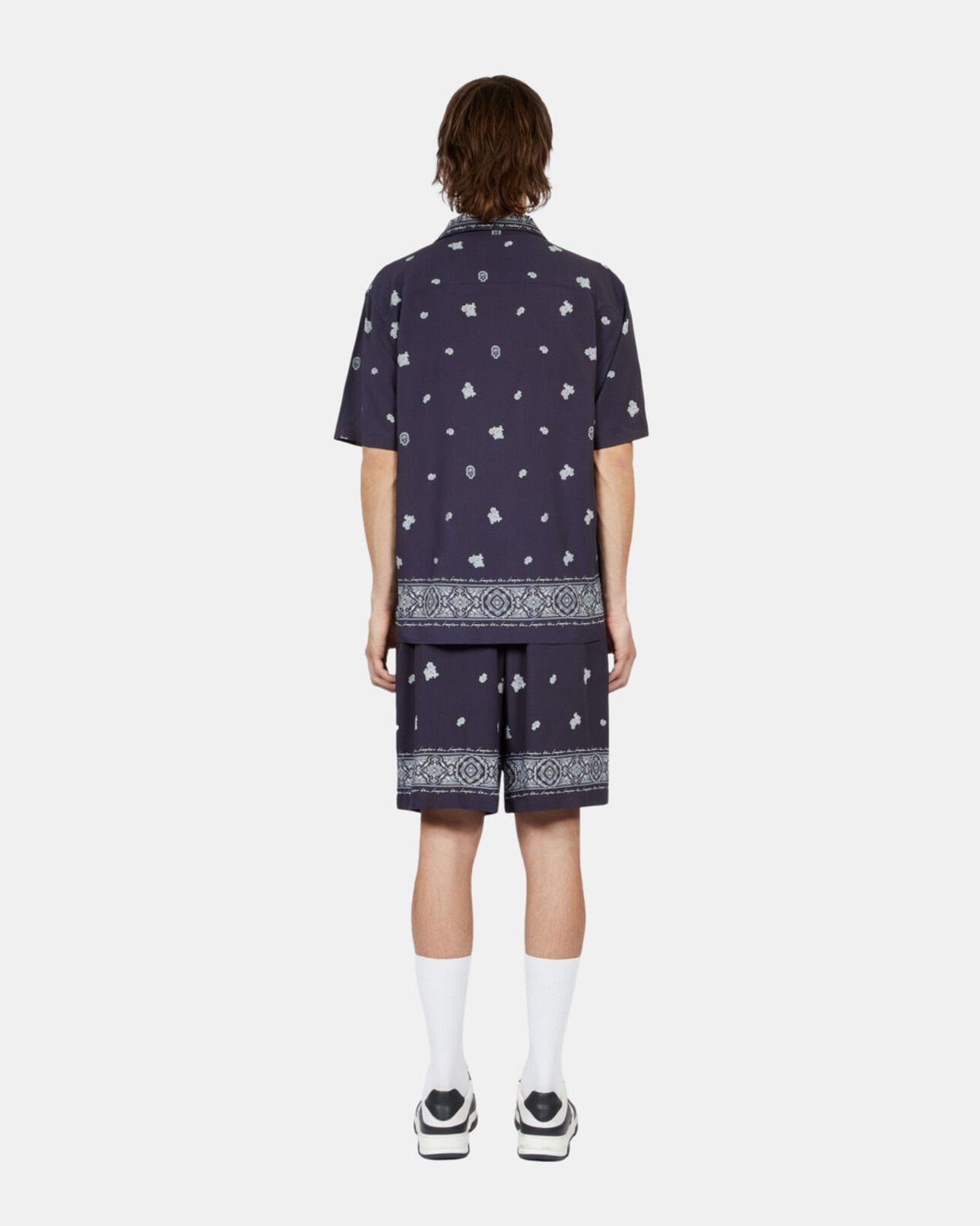 The Kooples MEN NAVY / WHITE navy skull paisley print short sleeve shirt