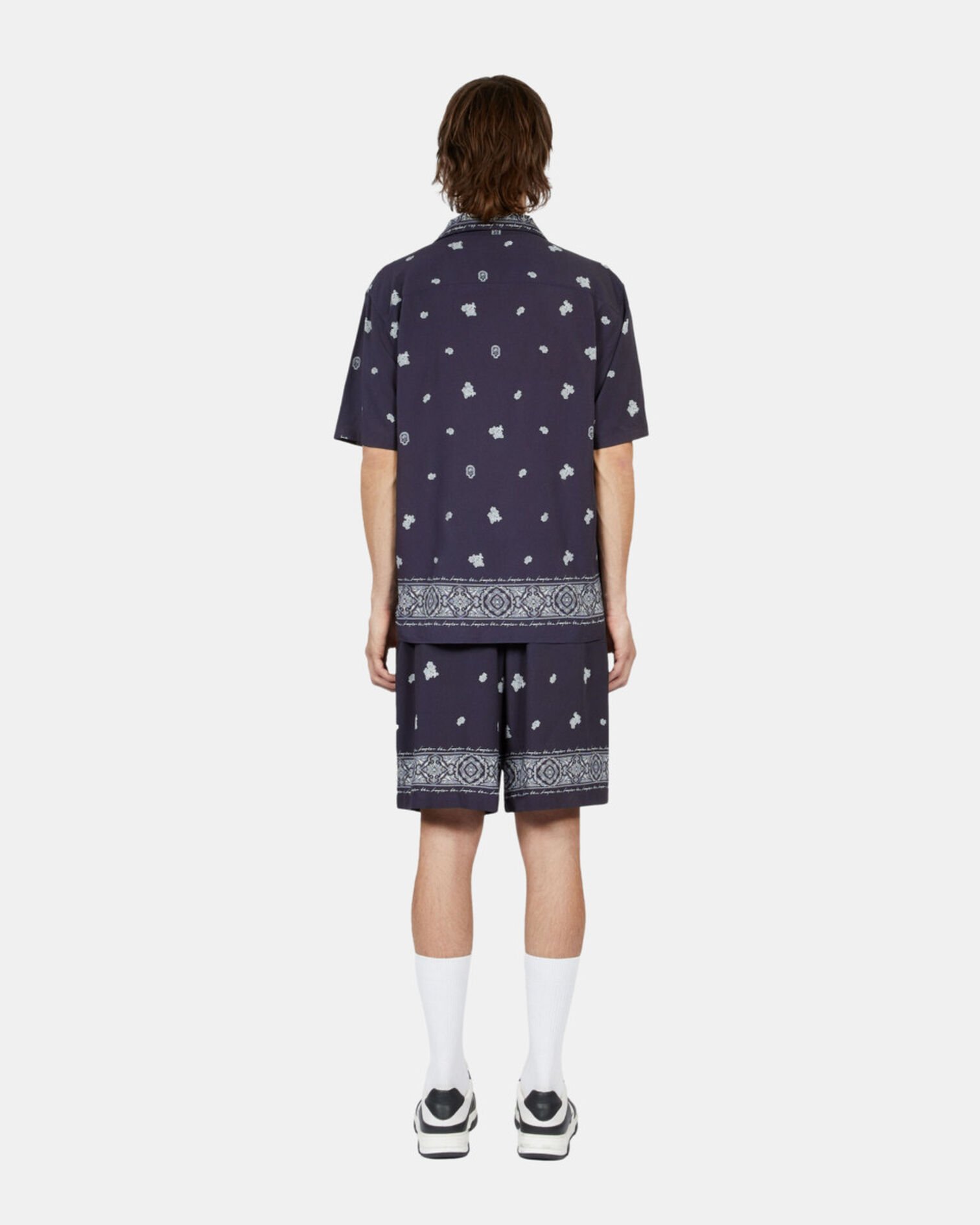 Navy skull paisley print short sleeve shirt, NAVY / WHITE, hi-res image number null