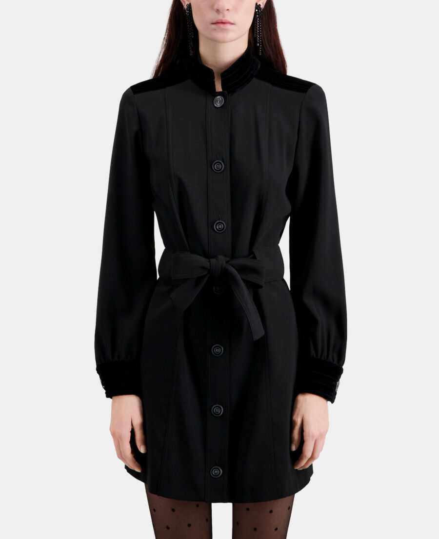 The Kooples WOMEN BLACK short black crepe dress with velvet details