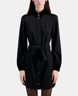 The Kooples WOMEN BLACK short black crepe dress with velvet details